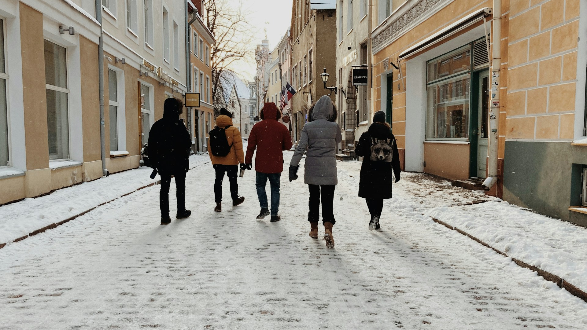 Estonia - Tallinn - People walking in snowy streets