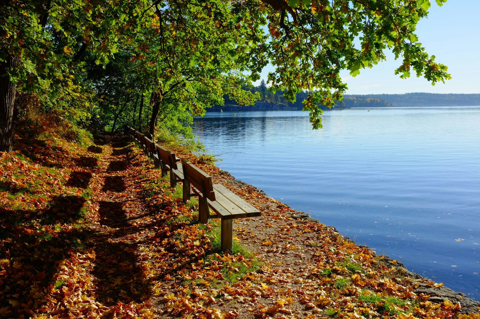 Norway - Sandvika - Riverside bench